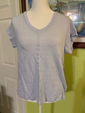 Light Blue V-Neck Short Sleeve Women's Top